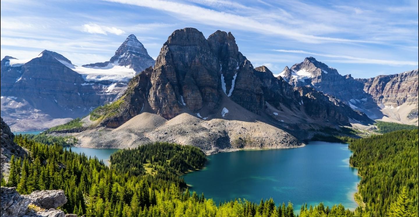 A glacial lake below the range